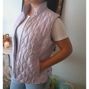 Eddie Bauer Lilac/Purple Embroidered Goose Down Quilted Vest Size Large Women’s